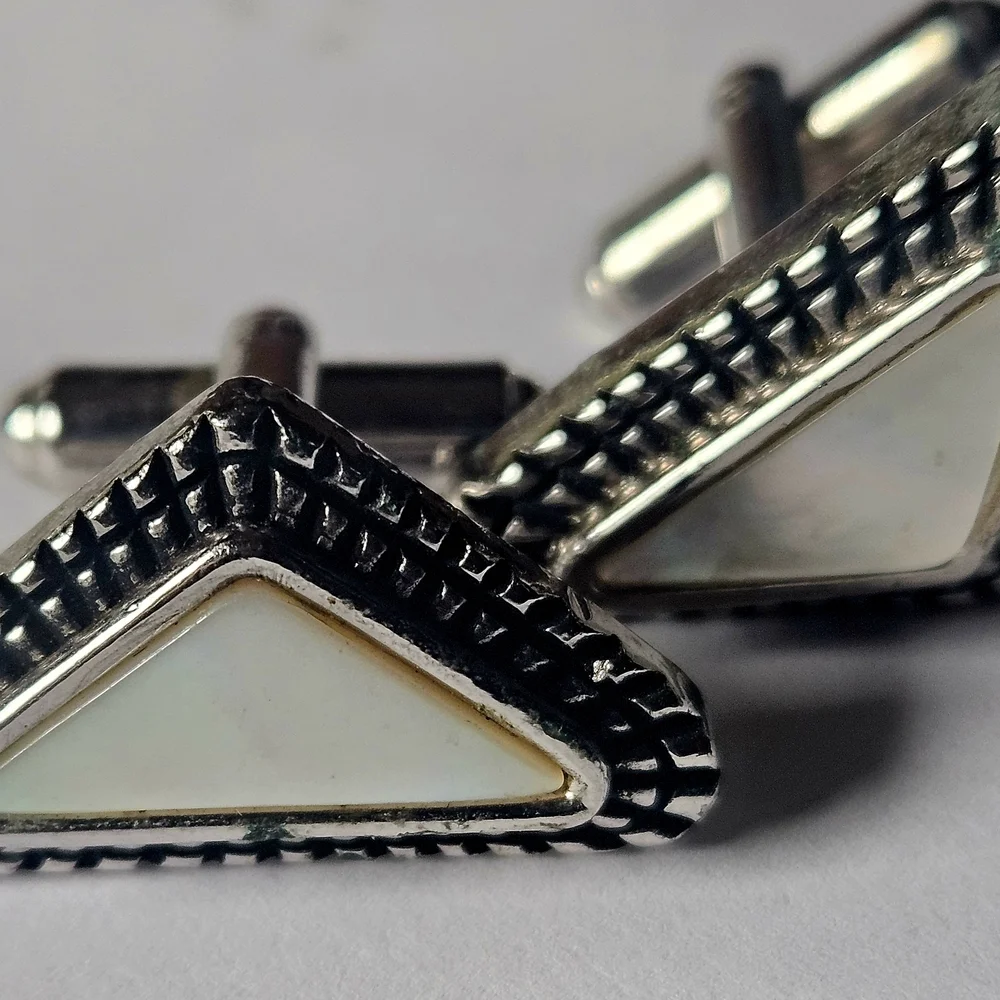 Silver and Cream Triangle Cufflinks